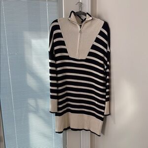 Striped Black and Cream Women's Sweaterdress